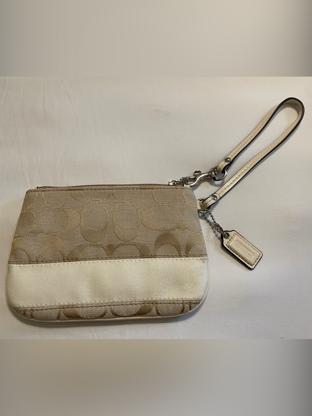 Coach Beige and Cream Signature Canvas Wristlet